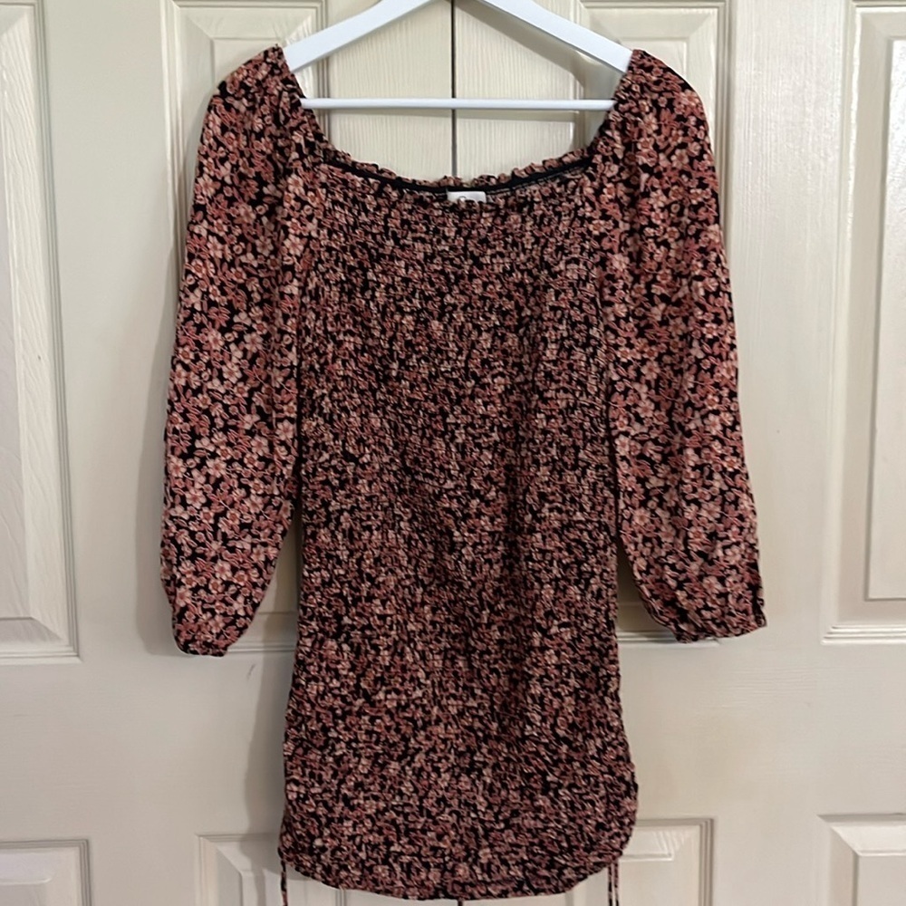Jessica Simpson Black/Blushed Floral Smocked Mini Dress (241)